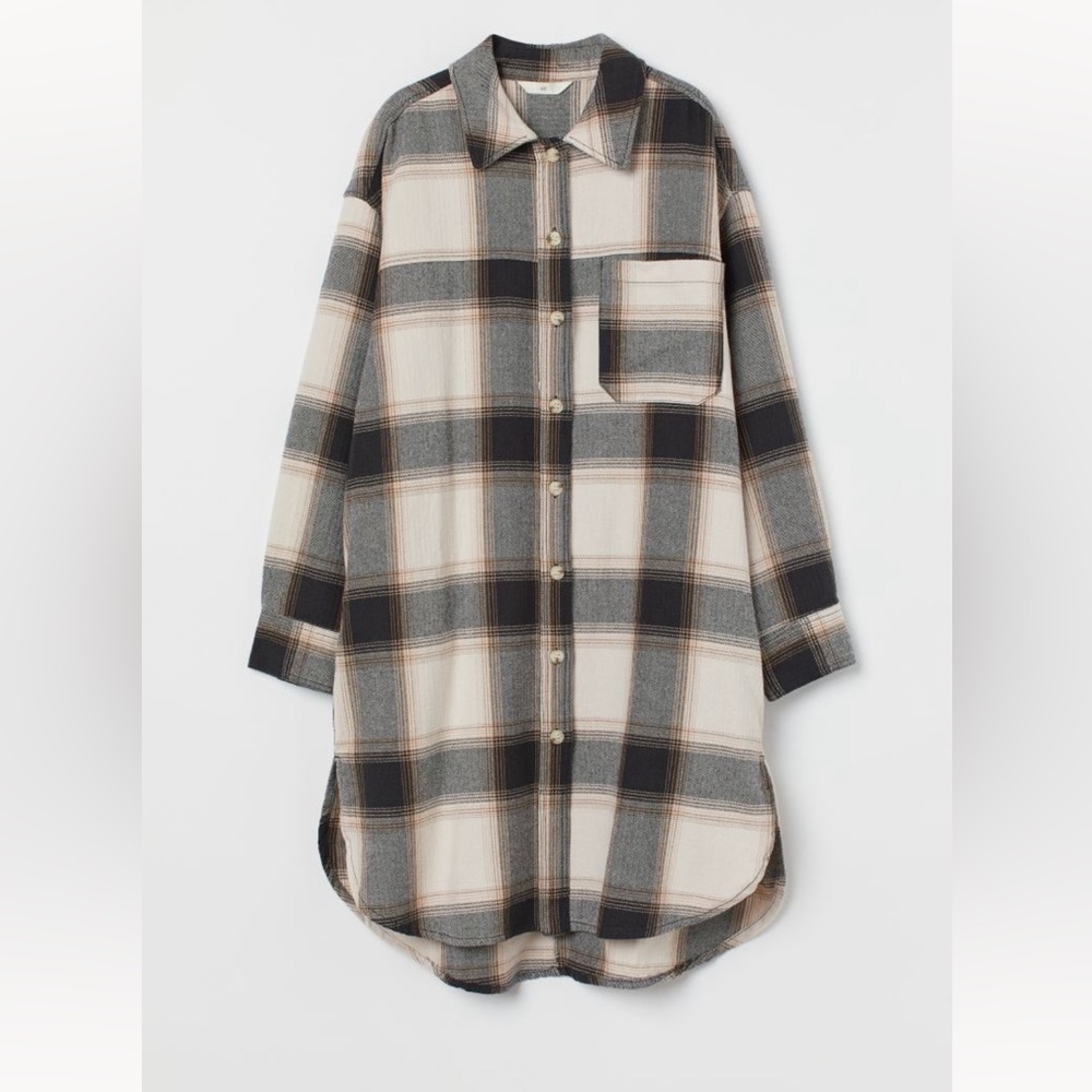 H&M Long Cotton shacket Shirt Jacket checks black white 100% cotton size:Medium